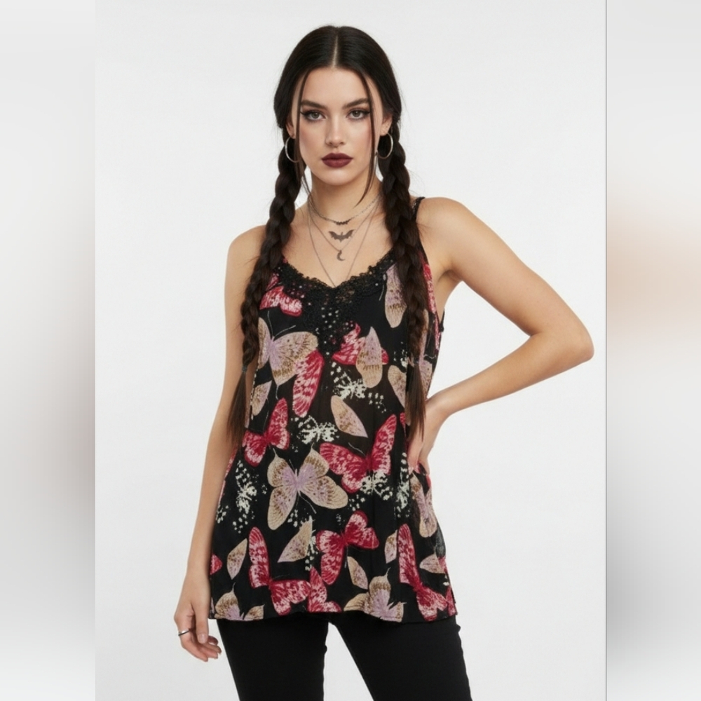 Changes Boutique Tank Tunic Butterfly Fairy Whimsigoth Boho Black Pink 26